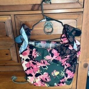 NWOT Free People Brown and Pink Blouse, Size Large.